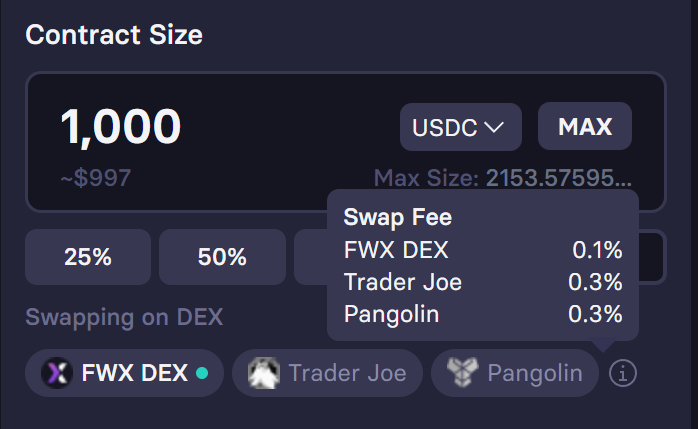 DEX routing depends on DEX liquidity and contract size.